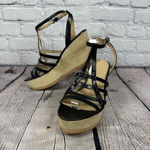 Kenneth Cole Wedge Sandals Black Leather Straps Buckle - Two sizes R8.5 L9